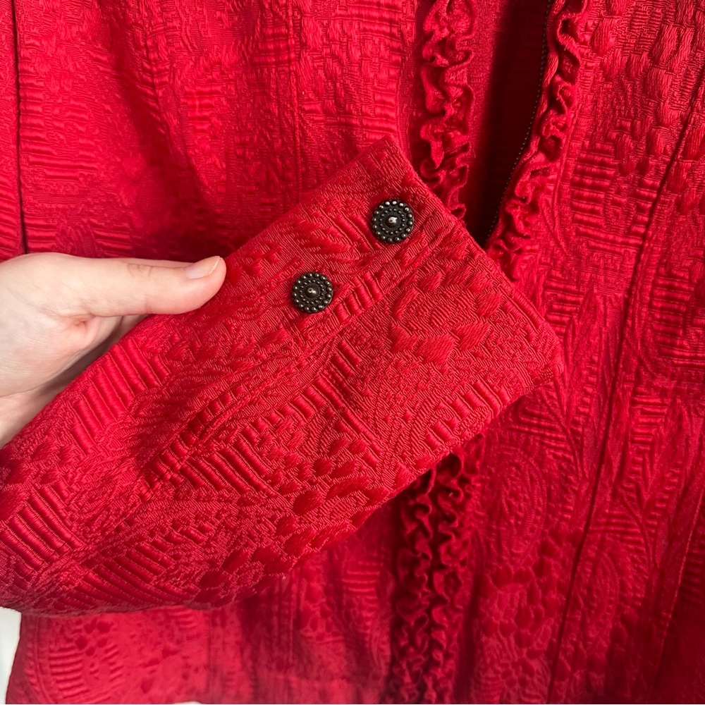 Ruby Rd Red Textured Ruffle Zip Jacket | Size 10 | Y2K Boho - Picture 6 of 9